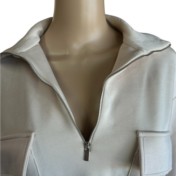 Mango MNG Beige Quarter Zip Oversized High Neck Sweater Casual Comfort Women SzS - Picture 4 of 12